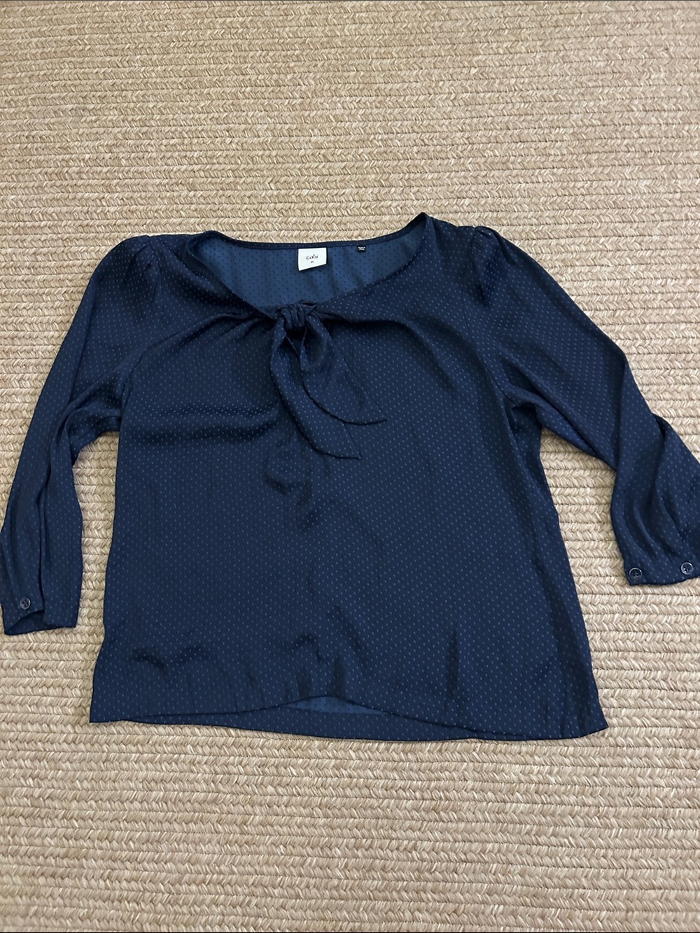 Navy blue printed Cabi top, size medium
